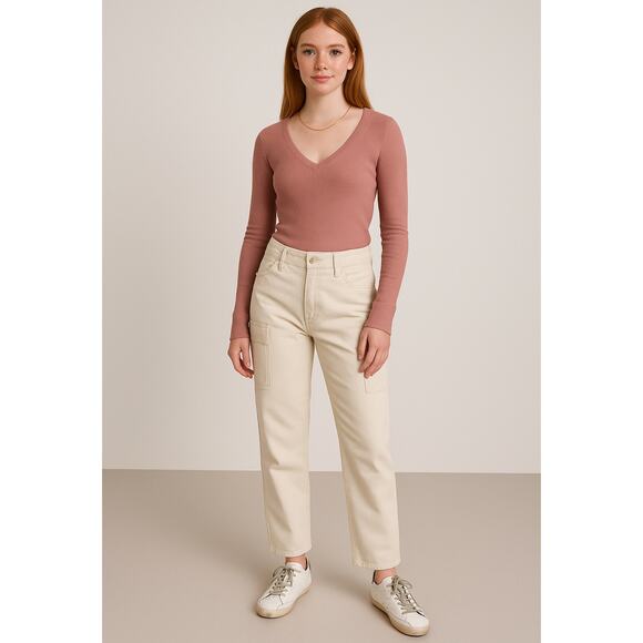 Michael Stars Women’s Thermal Waffle Knit Long Sleeve V-Neck Top Pink Size L - Picture 5 of 7